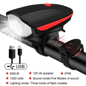 Rechargeable Bike Horn and Light 140 DB with Super Bright 250 Lumen Light 3 Modes
