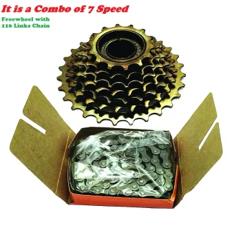 Bicycle Freewheel Chain Combo of 7Speed Freewheel with 116 Links Chain for 7 21 Speed Gear Cycle