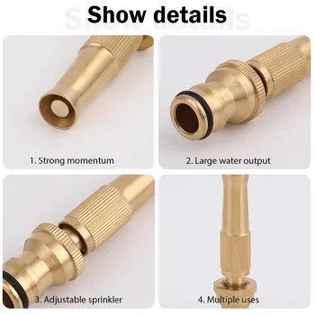 Brass Spray Nozzle Adjustable Spray Gun Water Gun Car Wash Garden Gardening House Cleaning Nursery High Pressure