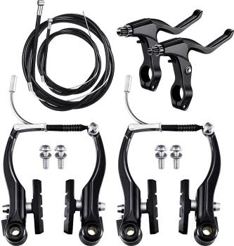 Complete Bike Brake Set Black Front and Rear Bike MTB Hybrid Brake Inner and Outer Cables and Lever Kit Includes Callipers Levers Cables Black
