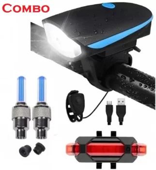 Bicycle Set of LED Front Light with LED Tail Light and Valve Lights with Motion Sensor Pack of 4 Lights Multicolor