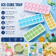 Silicone Ice Cube 14 Trays with Lid with Easy Release & Durability, Stackable & Bpa Free Ice Tray for Drinks, Fruit, Yogurt, Cocktail, Flexible Ice Trays for Fr
