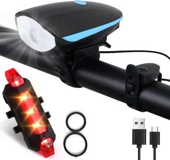 2-in-1 Rechargeable Cycle Light and Horn with Cycle Tail Light LED Cycle Light for Bicycle Front Rear Light Combo, Multicolor, Universal