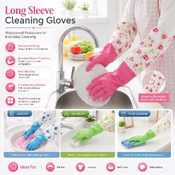 PVC Kitchen Gloves 2Pcs, Silicone Dish Washing Kitchen Hand Gloves