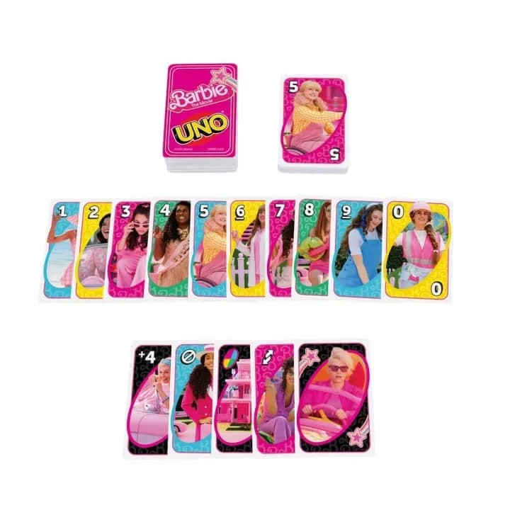 Image of Mattel UNO Barbie The Movie Game Cards Family Fun Games Movie Night, Party and Travel Games