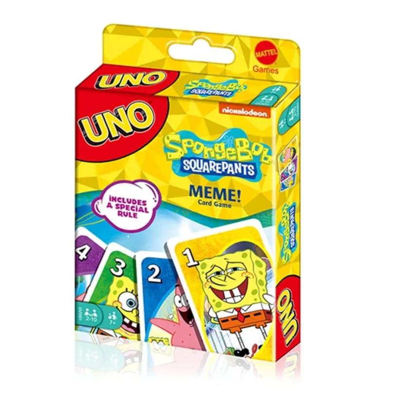 Image of Mattel UNO SpongeBob SquarePants Card Game for Family & Friends Night Featuring Tv Show Themed Graphics for 2-10 Players