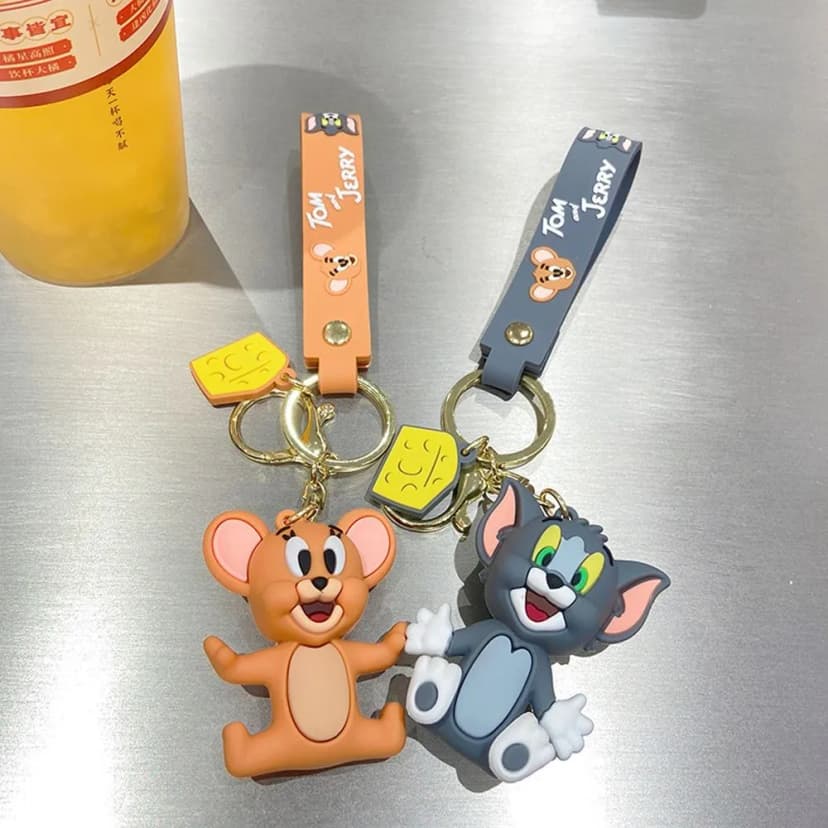 Image of TOM & JERRY Cute Keychain, trendy cartoon keychain accessory, bag pendant keyring for students