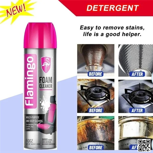 Flamingo Multi Purpose Foam Cleaner with Brush 650 ml Dry Wash Foam Cleaner Spray thumbnail 5