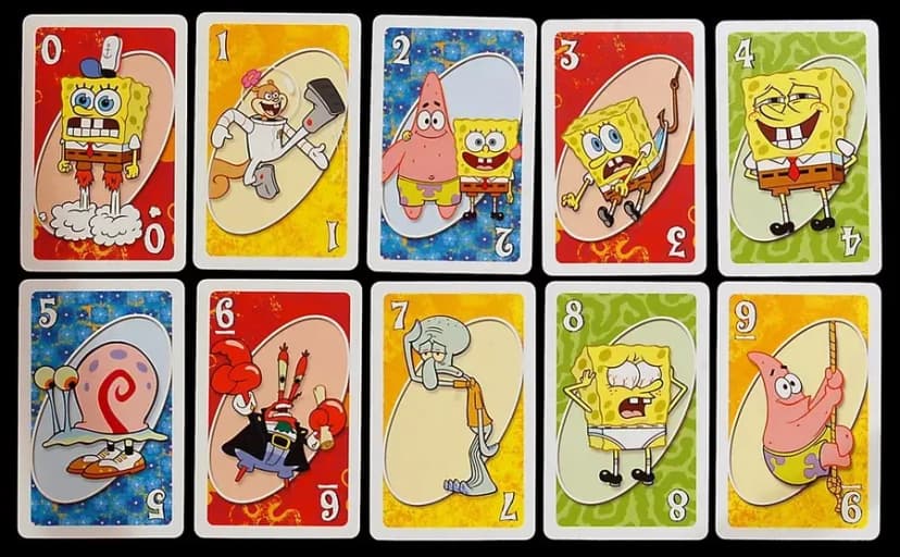 Image of Mattel UNO SpongeBob SquarePants Card Game for Family & Friends Night Featuring Tv Show Themed Graphics for 2-10 Players