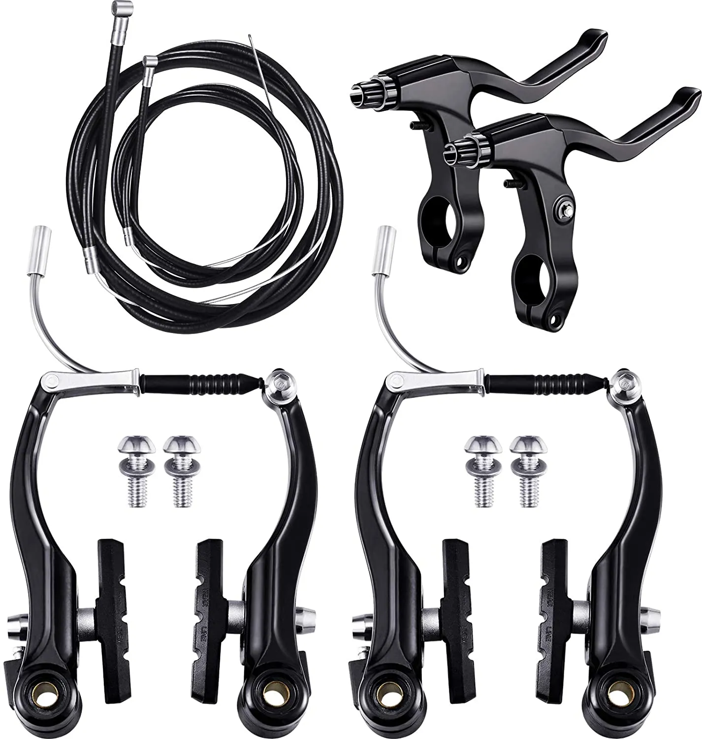 Complete Bike Brake Set Black Front and Rear Bike MTB Hybrid Brake Inner and Outer Cables and Lever Kit Includes Callipers Levers Cables Black 1