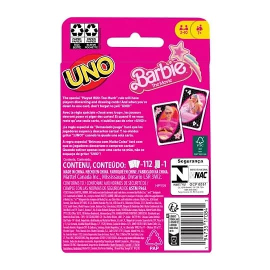 Image of Mattel UNO Barbie The Movie Game Cards Family Fun Games Movie Night, Party and Travel Games