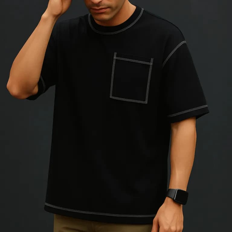 Image of Contrast Stitch Oversized Drop Shoulder T-shirt