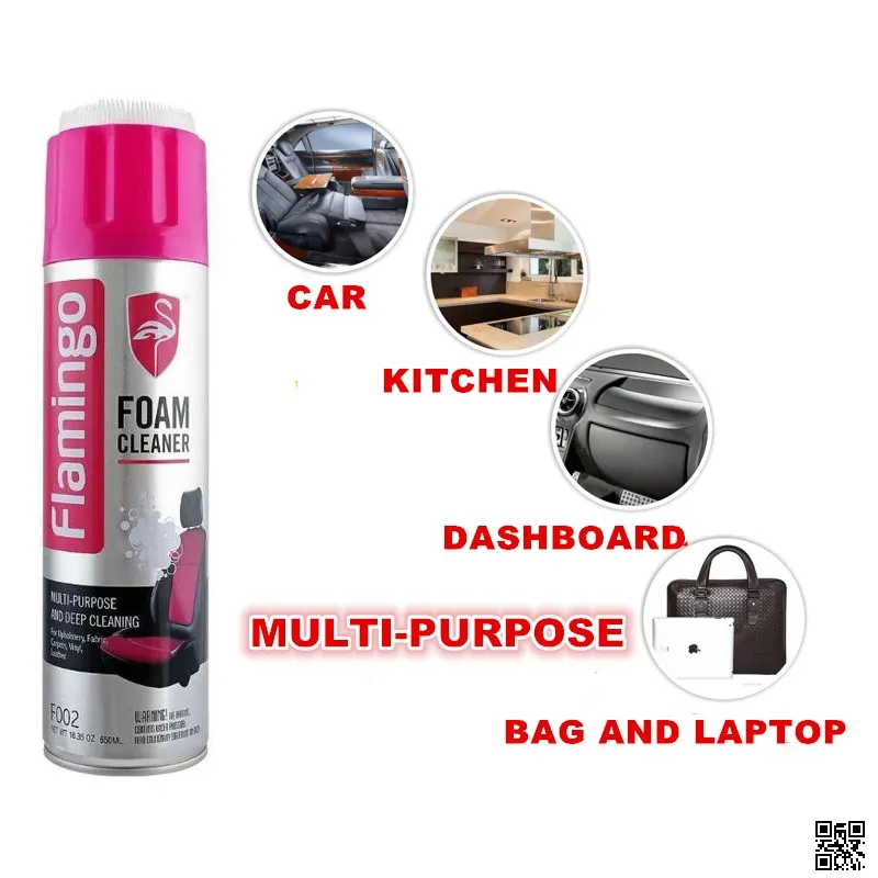 Flamingo Multi Purpose Foam Cleaner with Brush 650 ml Dry Wash Foam Cleaner Spray thumbnail 1