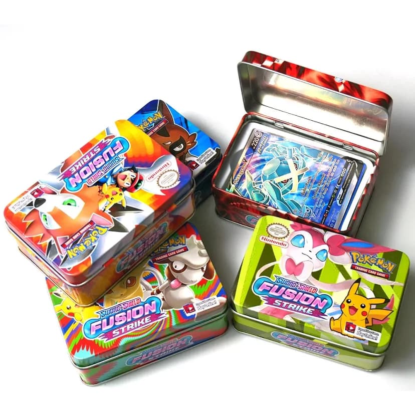 Image of 42Pcs Pokemon Cards Iron Metal Box Toys Battle Game Scarlett & Violet Paldean Fates pk40