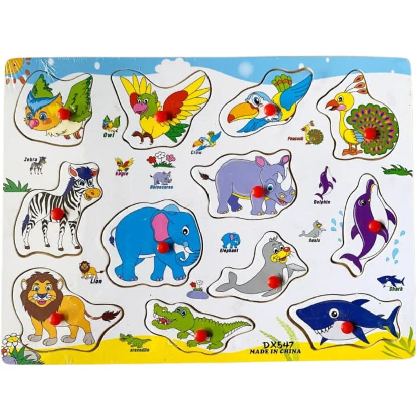 Image of Animal Set Wooden 3D Peg Puzzle Montessori Smart Educational Puzzle Toy For Kids Children