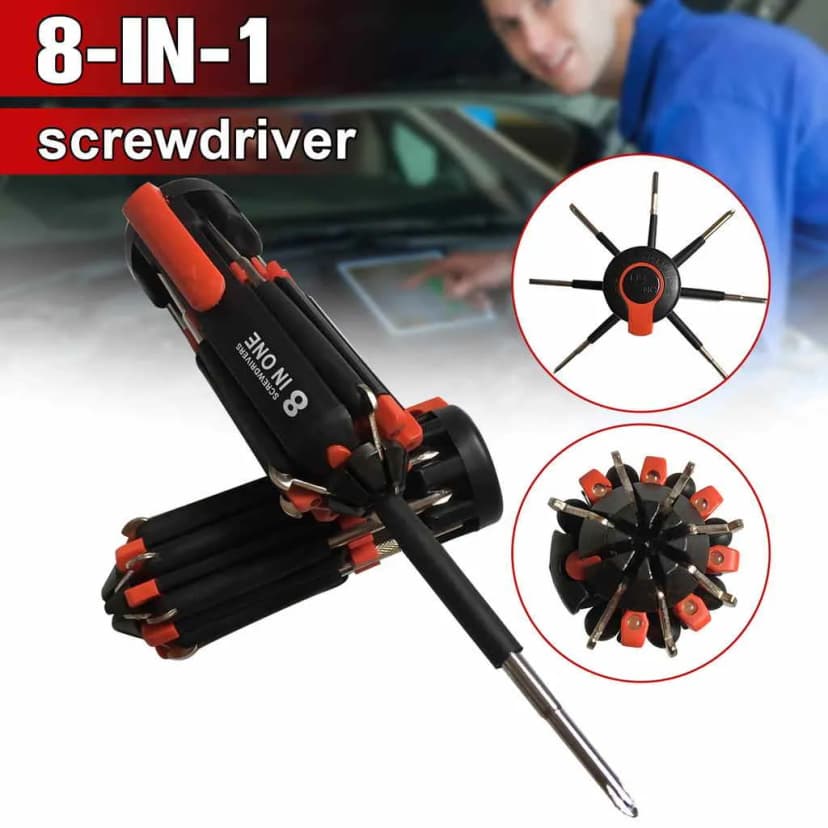 Image of Quirky Finds 8 In 1 Multi Function Screwdriver With Powerful Torch Light 8 In 1 Multi Screwdriver With 6 LED Torch Light