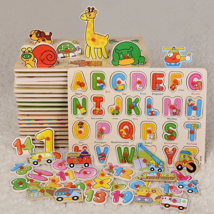 Image of Wooden 3D Peg Puzzle English Alphabet Set - Montessori Smart Educational Toy For Children