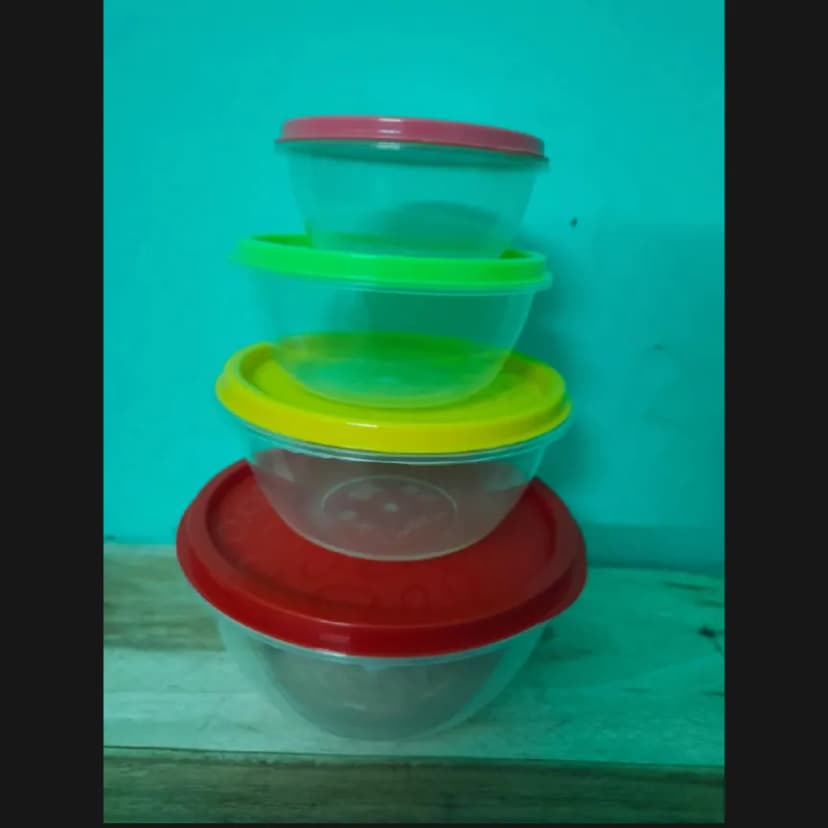 Image of Transparent Plastic Rainbow Food Storage Box Container With Lid 4pcs Set