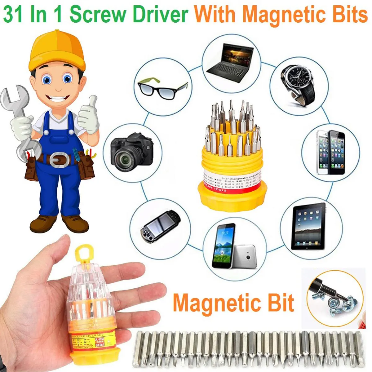 31 In 1 ScrewDriver Bit Set With Flexible Shaft Driver Magnetic Bits For electronic cell phone tablet repair and mod