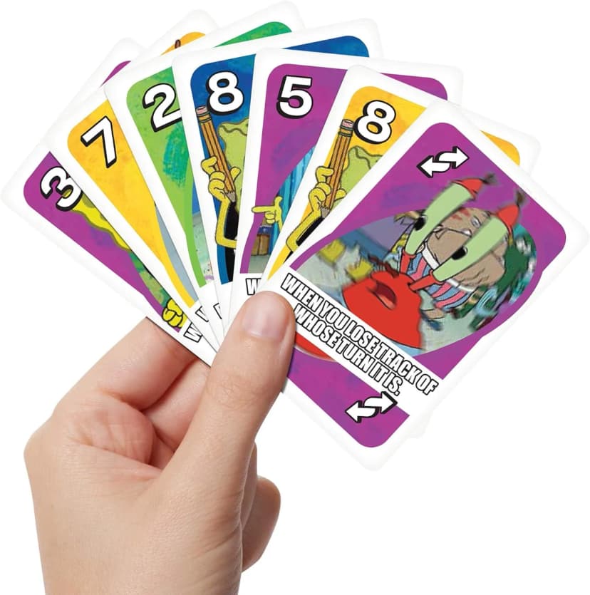 Image of Mattel UNO SpongeBob SquarePants Card Game for Family & Friends Night Featuring Tv Show Themed Graphics for 2-10 Players