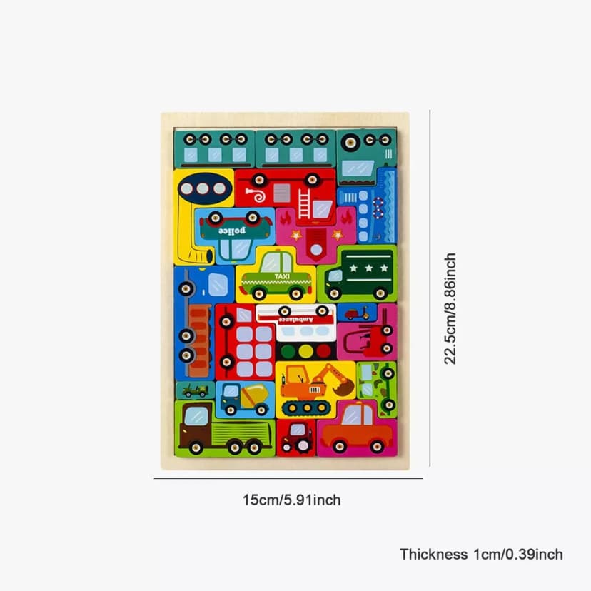 Image of Wooden Puzzle Kids Toy Wood Jigsaw Puzzles Cartoon Vehicle Baby Learning Educational Tool