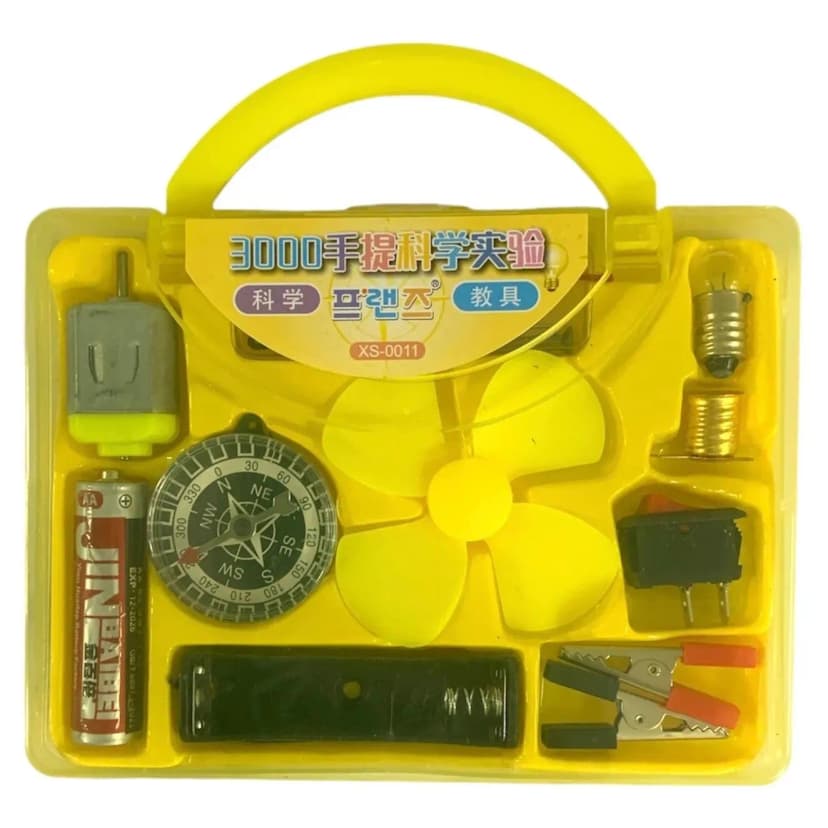 Image of Science Box With Plastic Box Includes Fan, Compass, Light, Battery Electric Circuit Motor School Set 12 Pieces Electronic Science Project Kit for Kids Interesting Project for kids, dr Light Control Fan Circuit Science Diy Kit Educational (Big)