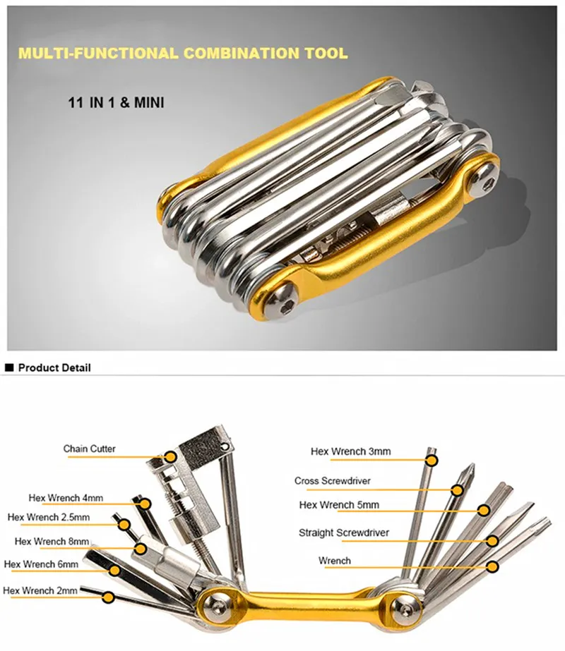 Bicycle Tools Heavy Duty 11 Function Folding Pocket Tool Motorcycle Accessories thumbnail 1