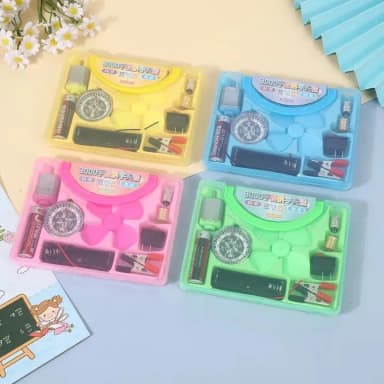 Science Box With Plastic Box Includes Fan, Compass, Light, Battery Electric Circuit Motor School Set 12 Pieces Electronic Science Project Kit for Kids Interesting Project for kids, dr Light Control Fan Circuit Science Diy Kit Educational (Big)