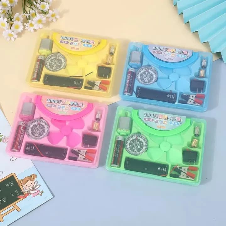 Image of Science Box With Plastic Box Includes Fan, Compass, Light, Battery Electric Circuit Motor School Set 12 Pieces Electronic Science Project Kit for Kids Interesting Project for kids, dr Light Control Fan Circuit Science Diy Kit Educational (Big)