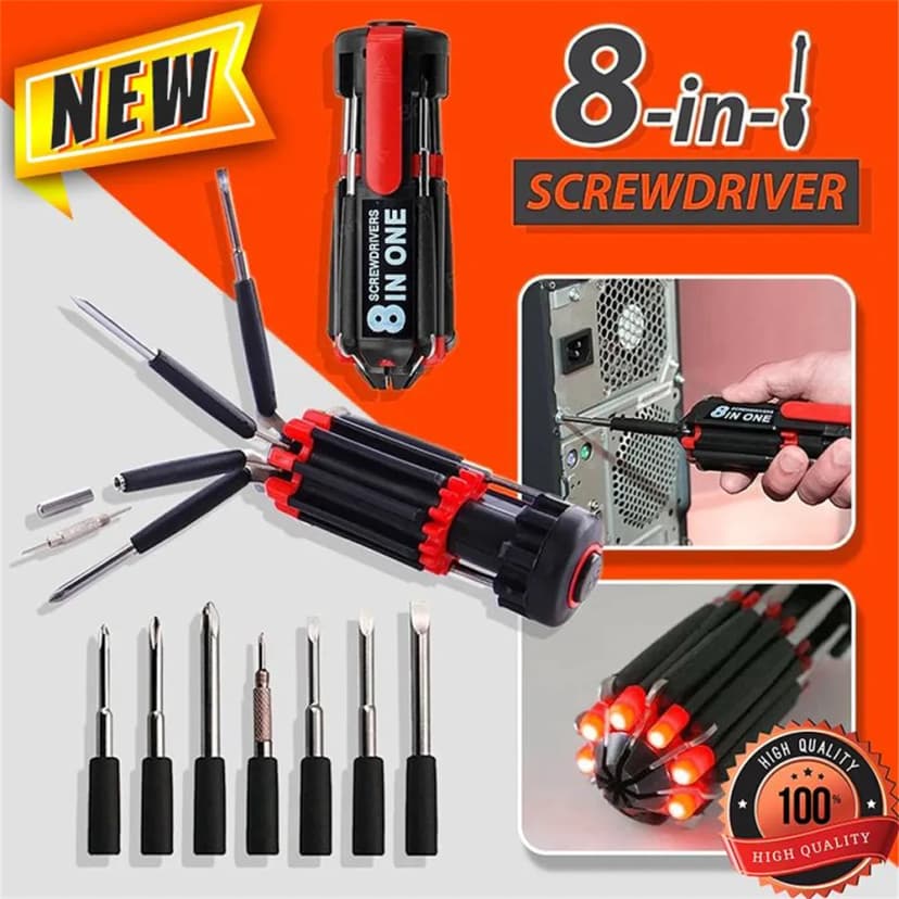 Image of Quirky Finds 8 In 1 Multi Function Screwdriver With Powerful Torch Light 8 In 1 Multi Screwdriver With 6 LED Torch Light
