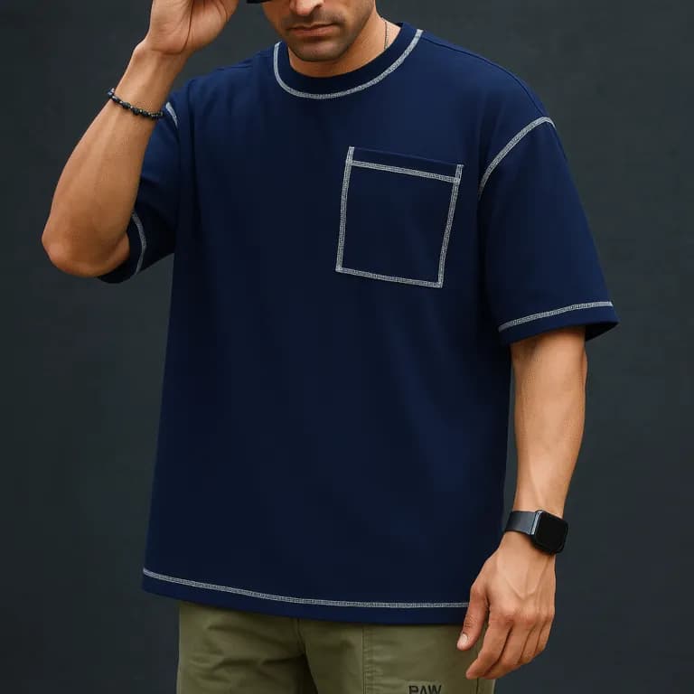 Image of Contrast Stitch Oversized Drop Shoulder T-shirt