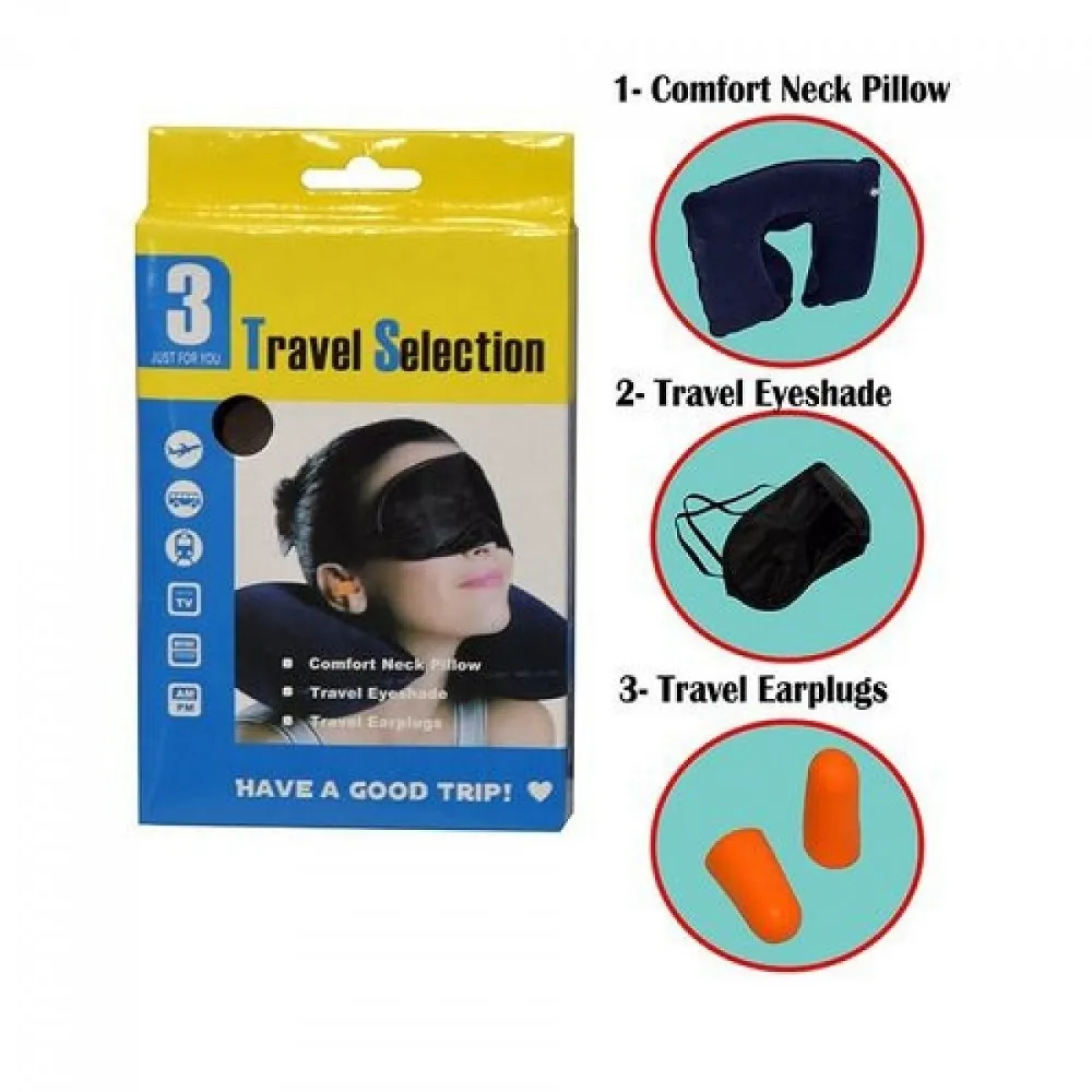 Travel Selection 3 in 1 with Comfort Neck Pillow Sleeping Eye Mask Travel Earplug Set Darun Online Shop 1