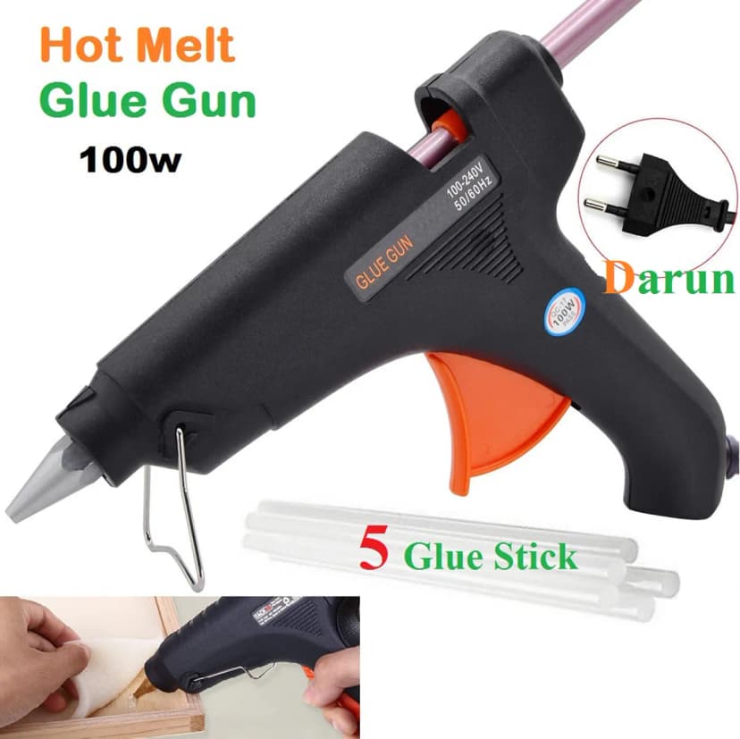 Image of Combo Pack 100W Hot Melt Glue Gun With 5 Glue Stick 100 Watt Glue Gun For Diy Art Crafts Joint Repair