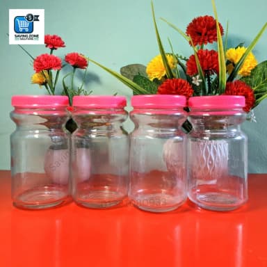 500ml Pink Cap Ring Glass Jar Set of 4 Airtight Storage Stylish Design