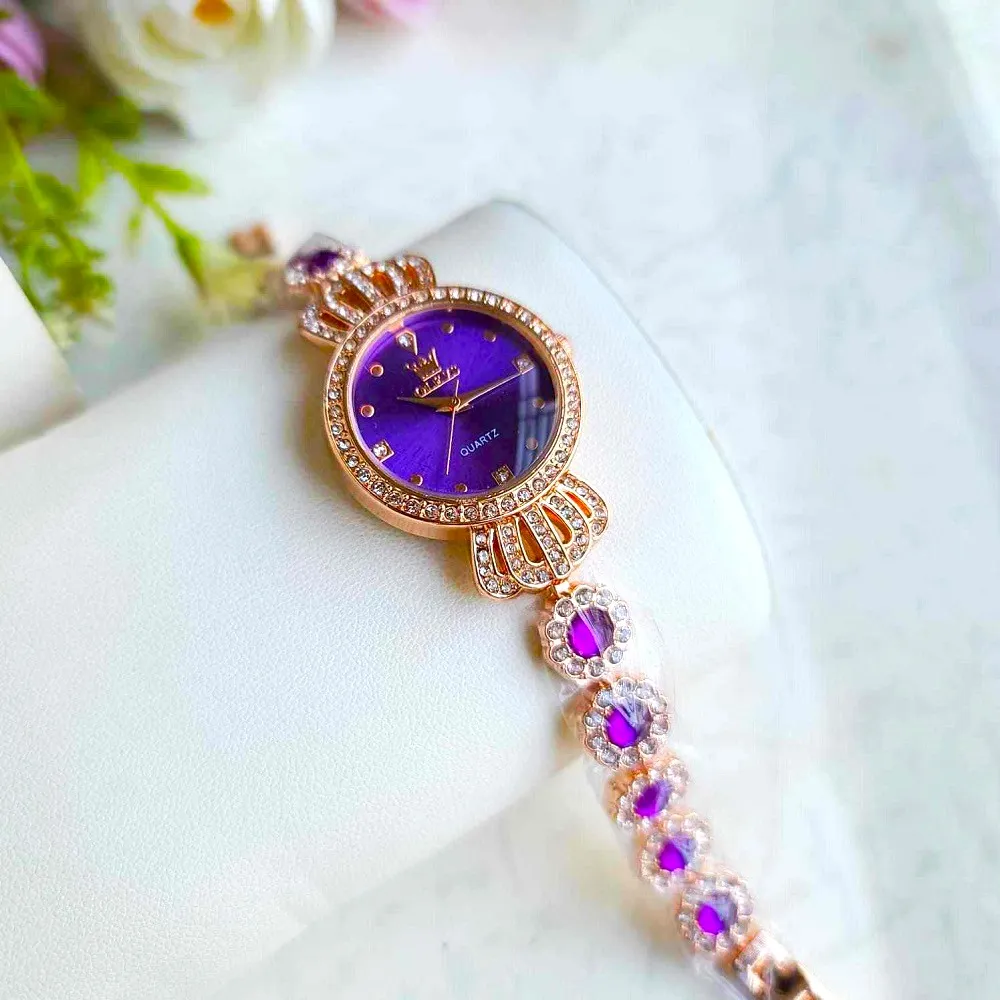 Luxury Diamond Ladies Quartz Wrist Watch Premium quality stylist colorful stone ladies watch thumbnail 3