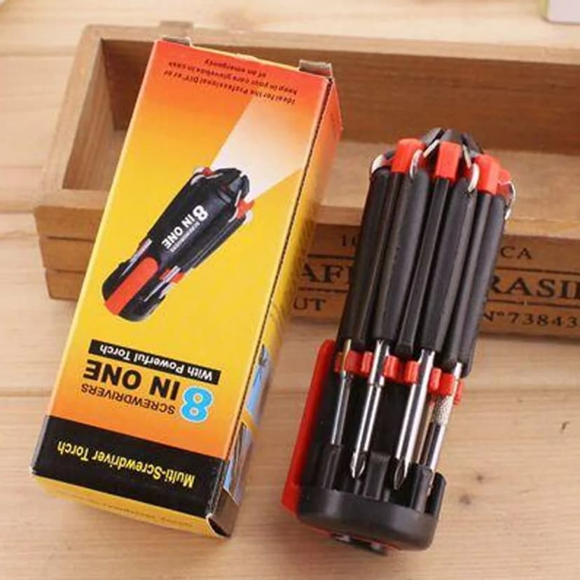 Image of Quirky Finds 8 In 1 Multi Function Screwdriver With Powerful Torch Light 8 In 1 Multi Screwdriver With 6 LED Torch Light