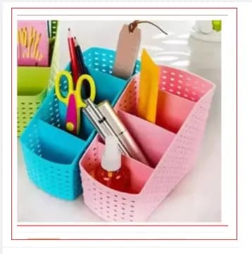 Rambo Multi-Purpose Stand, 4 Grids Multicolor Desktop Pen and Toothbrush Storage Organizers Box Case - 1 piece
