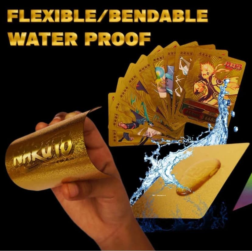 Image of 55 Pcs Naruto Gold Plastic Waterproof Cards - Anime Playing Golden Card Deck Pack With Minato, Itachi, Sakura, Kakashi - Merchandise Gift for Adults - 55 Pieces of Cards in 1 Box