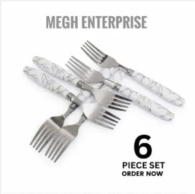 Stainless Steel Tea Spoon And Fork Spoon Set Pack of 6 With Ceramic Design Plastic Handel 6 PIECES SET