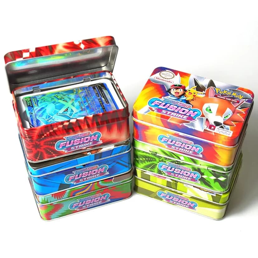 Image of 42Pcs Pokemon Cards Iron Metal Box Toys Battle Game Scarlett & Violet Paldean Fates pk40