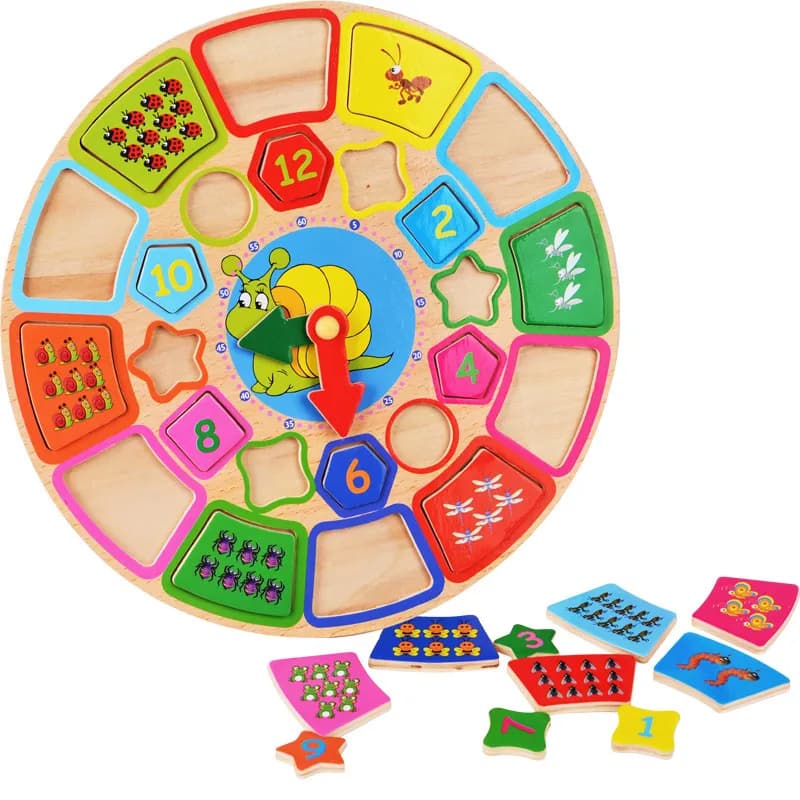 Image of 30CM Wooden Large Shape Matching Disassembling Alarm Clock Know Basic Life Skill Preschool Early Education Children Wooden Toys Basic & Life Skills Toys
