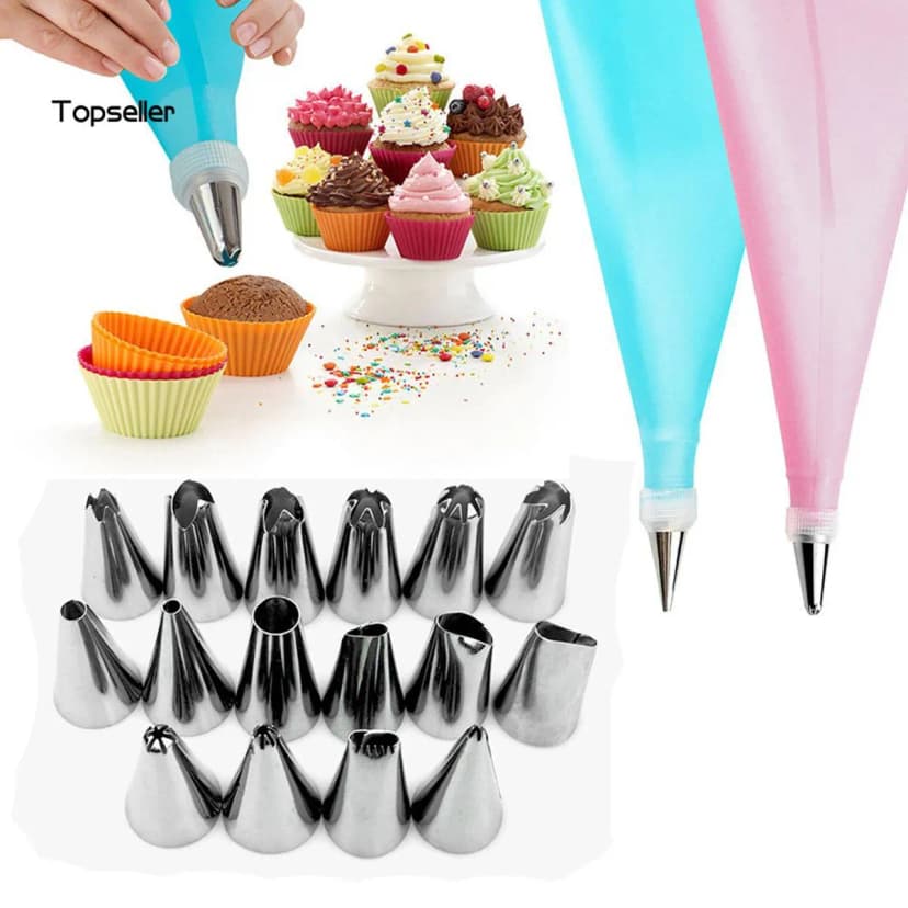 Image of 12 Pis Cake Decorating Set Frosting Icing Piping Bag Tips With Steel Nozzles Stainless Steel 12 Pieces Cake Decorating Tools Cake Decoration Tools