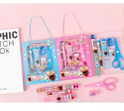 9 Pcs Stationery Set Kit Students Drawing Pencil Ruler Eraser Sharpener Ballpoint Pen Scissors Stationery Set Tools Gift Thumbnail 1