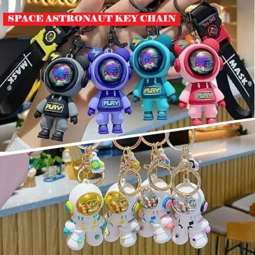 Image of Cartoon Lightning Bear Keychain Cute Astronaut Bear Doll Keyring Bag Pendant Couple Car Keyholder