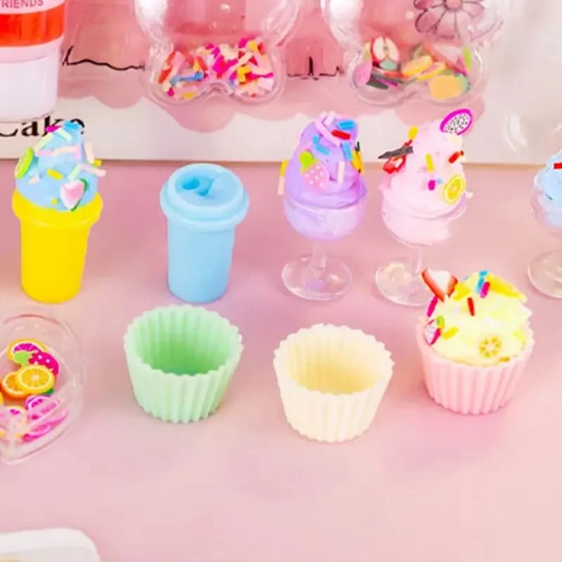 Image of 10 pcs/set Simulation Children Ice Cream Dessert Making Cake Model Handmade DIY Leisure Entertainment Small Toys - Not Edible Clay & Dough Girls Playing Toy
