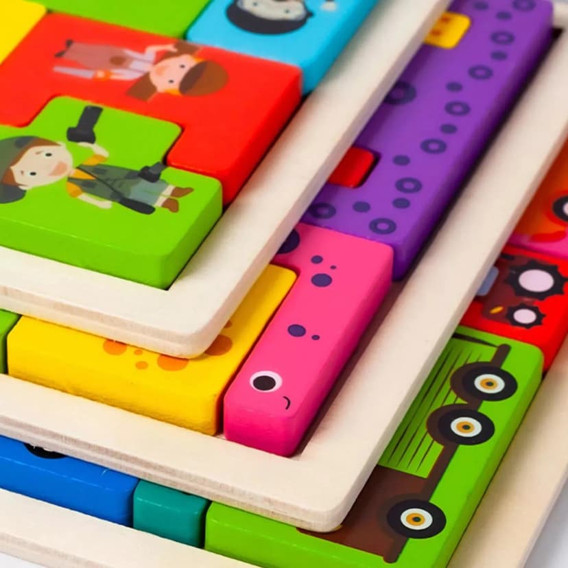 Image of Wooden Puzzle Kids Toy Wood Jigsaw Puzzles Cartoon Vehicle Baby Learning Educational Tool