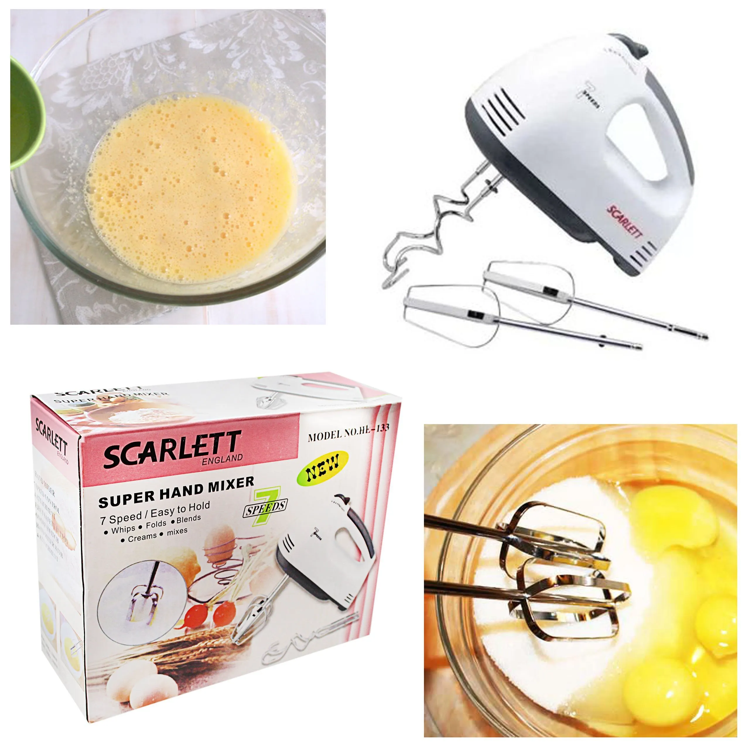 Scarlett 150 Watt Electric Egg Beater Cream Mixer 5 Speed Control Sweep Kitchen Utensils with 4 Stirrers 4