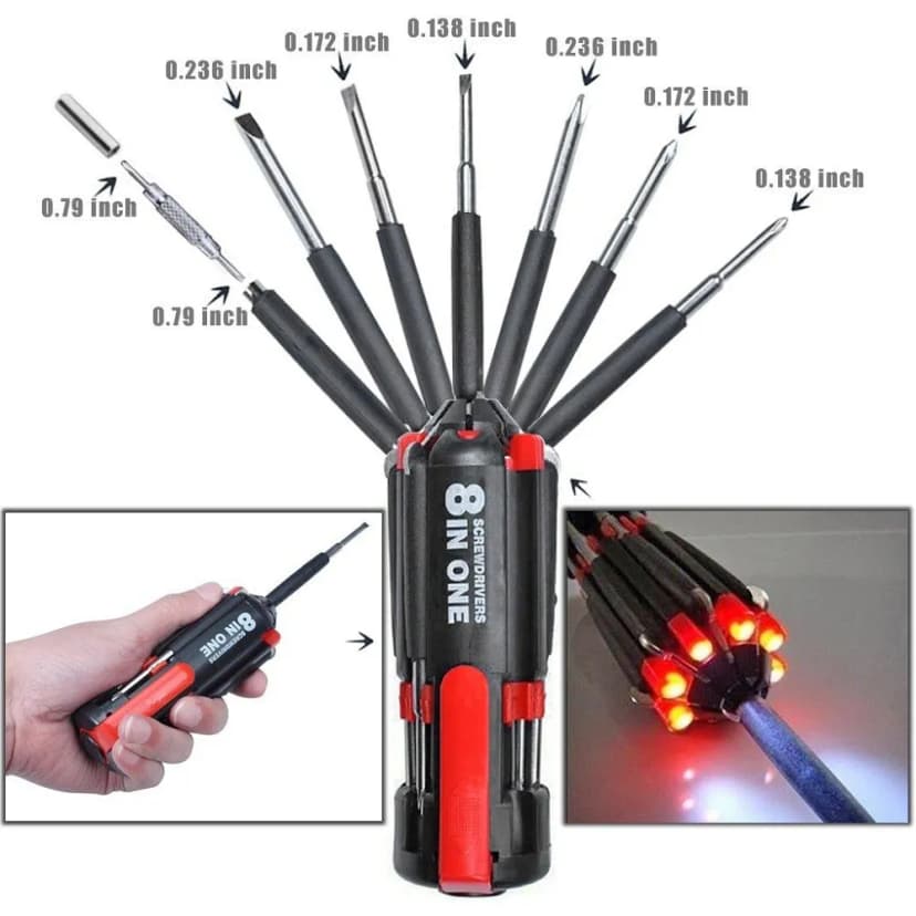 Image of Quirky Finds 8 In 1 Multi Function Screwdriver With Powerful Torch Light 8 In 1 Multi Screwdriver With 6 LED Torch Light