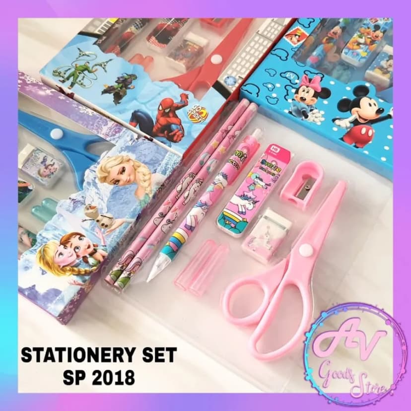 Image of 9 Pcs Stationery Set Kit Students Drawing Pencil Ruler Eraser Sharpener Ballpoint Pen Scissors Stationery Set Tools Gift