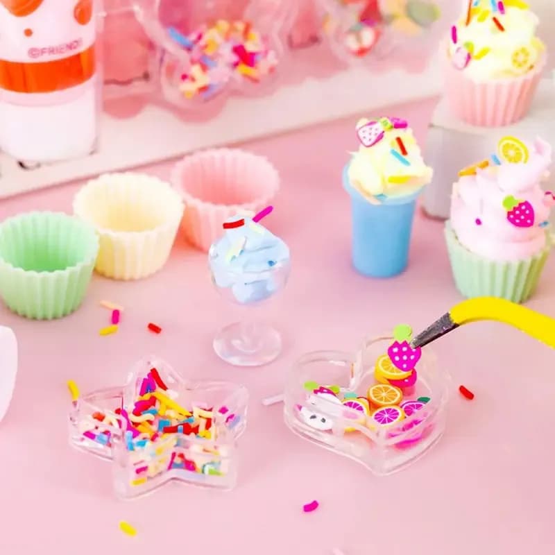 Image of 10 pcs/set Simulation Children Ice Cream Dessert Making Cake Model Handmade DIY Leisure Entertainment Small Toys - Not Edible Clay & Dough Girls Playing Toy